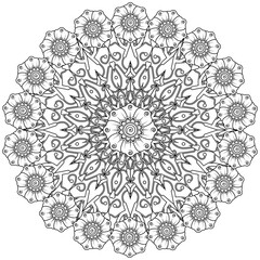 Circular pattern in the form of mandala with flower for henna, mehndi, tattoo, decoration. decorative ornament in ethnic oriental style. coloring book page.