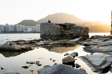 Beautiful sunset view in lei yue mun, a classic fishing village in Hong Kong.