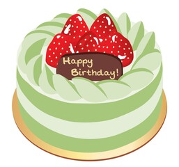 抹茶と苺のお誕生日ケーキのイラスト