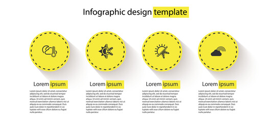 Set Thermometer and cloud, moon, Sun snowflake, and Rainbow with. Business infographic template. Vector.