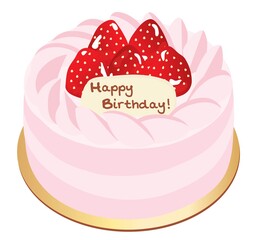 ピンクの苺のお誕生日ケーキのイラスト