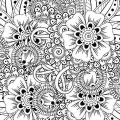 Mehndi flower for henna, mehndi, tattoo, decoration. decorative ornament in ethnic oriental style. doodle ornament. outline hand draw illustration. coloring book page.