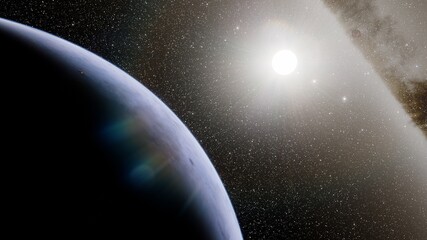 Naklejka premium Planets and galaxy, science fiction wallpaper. Beauty of deep space. Billions of galaxy in the universe Cosmic art background 3d render 