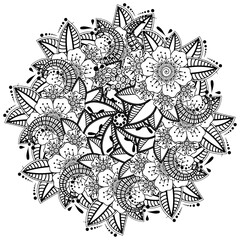 Circular pattern in the form of mandala with flower for henna, mehndi, tattoo, decoration. decorative ornament in ethnic oriental style. coloring book page.