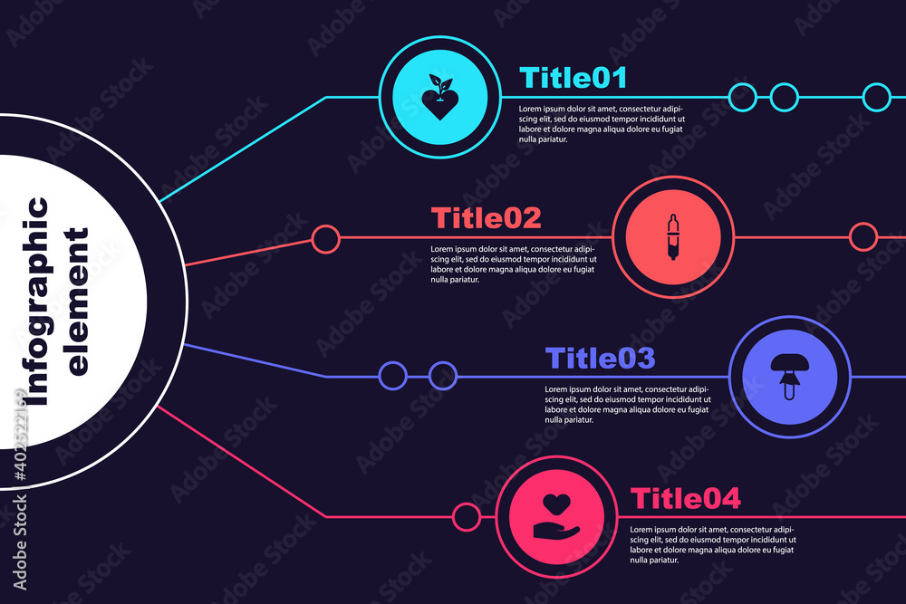 Sticker set heart, pipette, mushroom and in hand. business infographic template. vector.