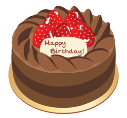 チョコレートと苺のお誕生日ケーキのイラスト