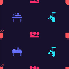 Set Laboratory glass and leaves, Acupuncture therapy, Vacuum cans and Mortar pestle on seamless pattern. Vector.