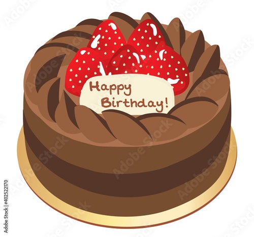 チョコレートと苺のお誕生日ケーキのイラスト Wall Mural Third Stone