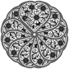 Circular pattern in the form of mandala with flower for henna, mehndi, tattoo, decoration. decorative ornament in ethnic oriental style. coloring book page.