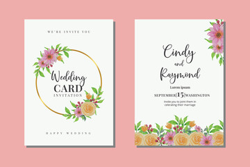 Obraz na płótnie Canvas Floral Watercolor Wedding Invitation Elegant; flowers, leaves, watercolor, isolated on white. Sketched wreath, floral and herbs garland with green, greenery color. Vintage Watercolor style, 