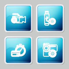 Set line Video camera setting, USB flash drive, Fast payments and icon. Vector.
