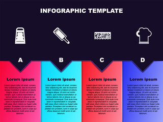 Set line Grater, , Sponge with bubbles and Chef hat. Business infographic template. Vector.