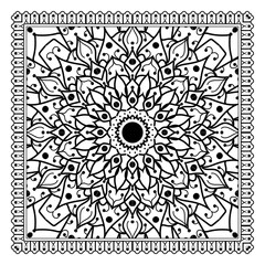 Square pattern in form of mandala with flower for henna, mehndi, tattoo, decoration. decorative ornament in ethnic oriental style. coloring book page.