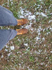 A walk through the snow in wet weather