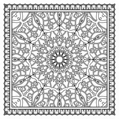 Square pattern in form of mandala with flower for henna, mehndi, tattoo, decoration. decorative ornament in ethnic oriental style. coloring book page.