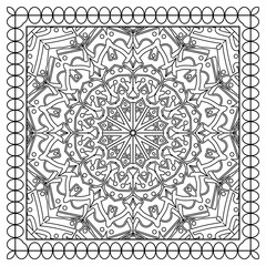 Square pattern in form of mandala with flower for henna, mehndi, tattoo, decoration. decorative ornament in ethnic oriental style. coloring book page.