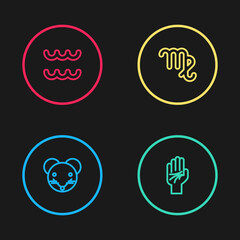 Set line Rat zodiac, Palmistry of the hand, Virgo and Aquarius icon. Vector.