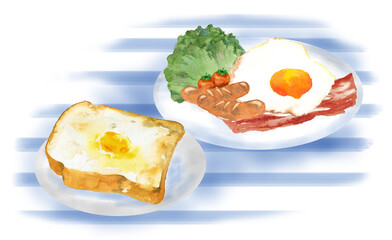 トーストと目玉焼き　朝食のイラスト