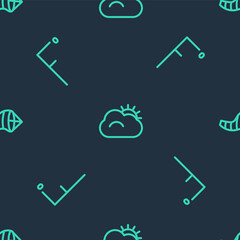 Set line Sun and cloud, Fahrenheit and Cone meteorology windsock wind vane on seamless pattern. Vector.
