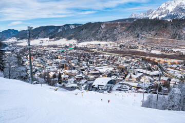 Famous Piste Planai and the Town of Schladming from Above