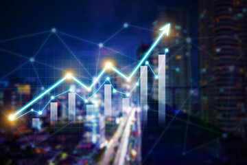 Upward arrow with night city background