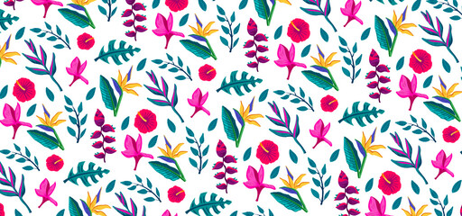 Seamless flower and leaf pattern design.