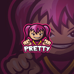 Pretty girl cartoon esport gaming logo template