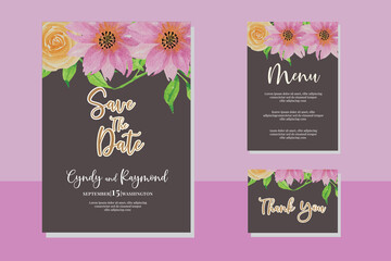 Floral Watercolor Wedding Invitation Elegant; flowers, leaves, watercolor, isolated on white. Sketched wreath, floral and herbs garland with green, greenery color. Vintage Watercolor style, 