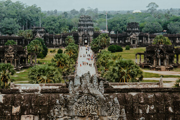 Drone shot of the Angkor Wat Complex in Siem Reap, Cambodia