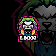 Colorful lion esport gaming logo template