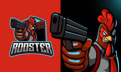 Rooster with a gun mascot gaming logo design vector with modern illustration concept style for badge, emblem and t shirt printing. Angry rooster illustration for sport and e-sport team.  © dhridjie