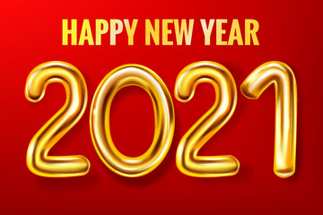 2021 Happy New Year decoration holiday background. Gold realistic 3d balloons foil metallic numbers. Vector illustration celebrate festive party, poster, banner
