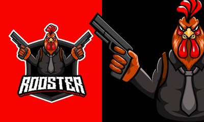 Rooster with a gun mascot gaming logo design vector with modern illustration concept style for badge, emblem and t shirt printing. Angry rooster illustration for sport and e-sport team.  © dhridjie