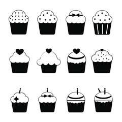 Cupcake icon set flat design illustration