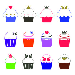 Cupcake icon set flat design illustration