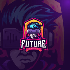 Futuristic boy esport gaming logo template