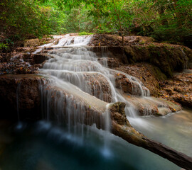 Naklejka premium Beautiful waterfall at Erawan national park, Thailand. Panorama