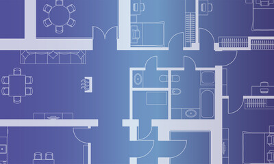 Architectural background. Part of architectural project, architectural plan of a residential building. Blue and white illustration