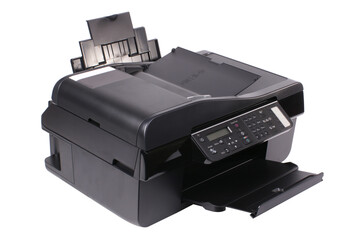 Multifunctional office printer on white background