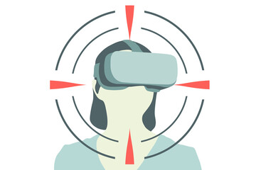 VR target, woman wearing VR glasses headset. Virtual reality concept illustration.