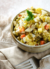russian olivier salad with sausage