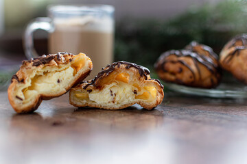 Cookies and coffee. Profiteroles
