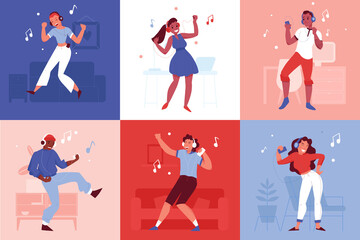 Dancing People With Headphones Design Concept