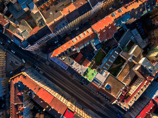 top down aerial view of old town europe