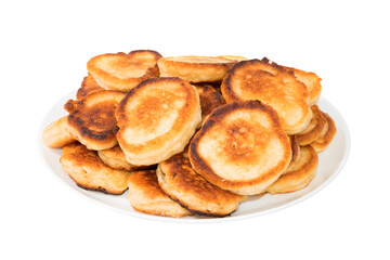 Sweet toasted pancakes on white plate and isolated white background