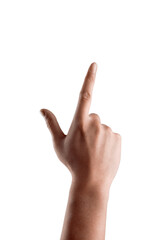 A hand is gesturing on a white background