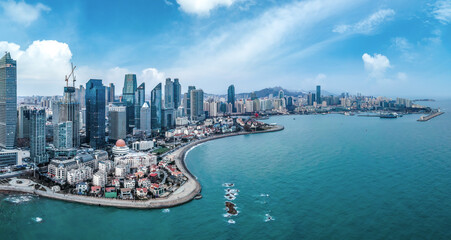 Aerial photography of Qingdao urban landscape at night
