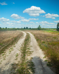 Fototapeta na wymiar the road going beyond the horizon through the fields and meadows.