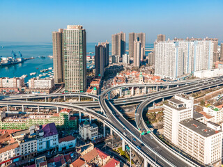 Fototapeta na wymiar Aerial photography of architectural landscape skyline in Qingdao Bay