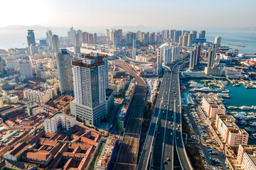 Fototapeta na wymiar Aerial photography of architectural landscape skyline in Qingdao Bay